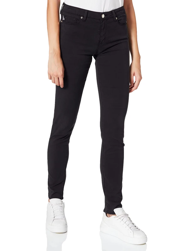 Love Moschino Women's Skinny 5 Gabardine Denim,with Nickel galvanic Metal Accents,Logo Label on 5th Pocket and tab Casual Pants, Black, 31