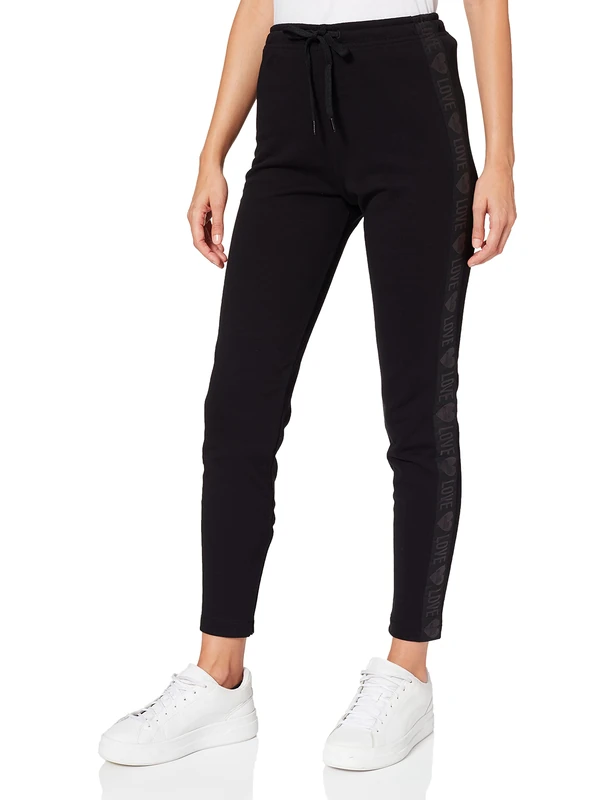 Love Moschino Women's Slim fit Joggers with Adjustable Drawstring Waist and Tapered Zipper Cuffs Casual Trousers, Black, 20