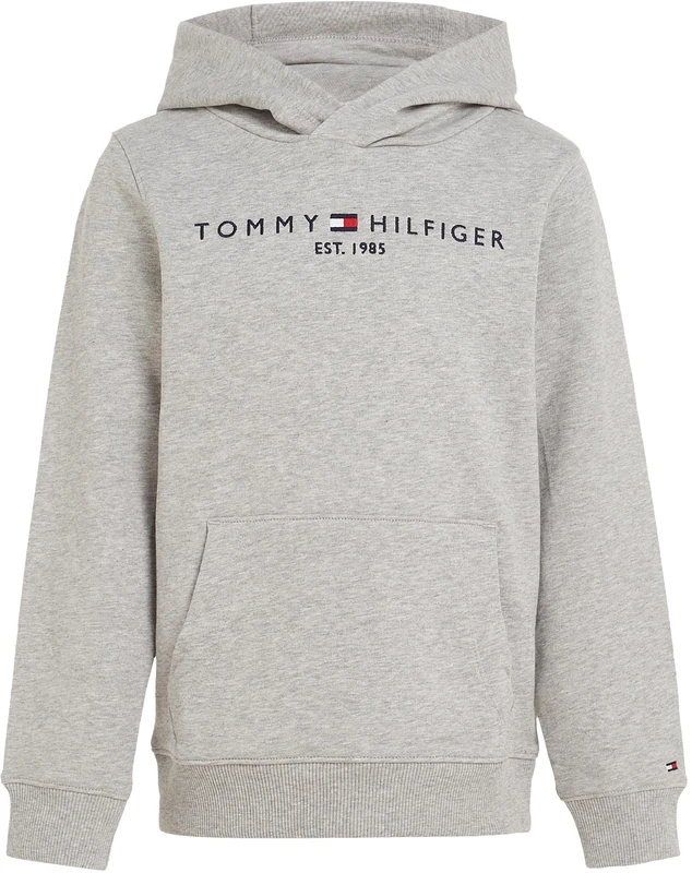 Tommy Hilfiger Kids’ Unisex Essential Hoodie, Grey (Light Grey Heather), 4 Years
