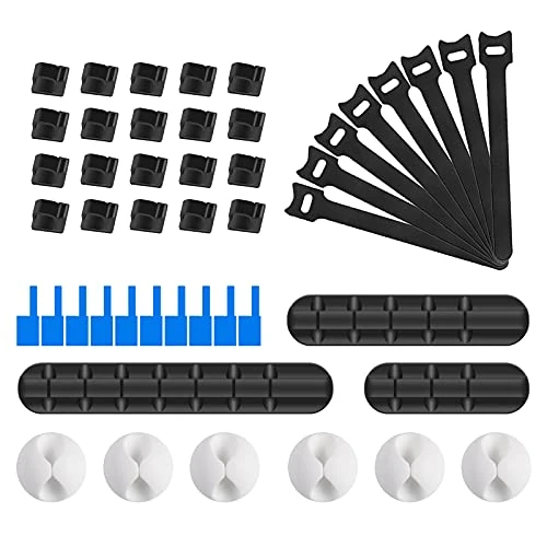 URAQT Cable Clips Self Adhesive, 70 Pack Outdoor Light Wire Clips with Adhesive Backing, Cable Tidy Hooks Cord Organiser Holder for Car Office Home Desk Wall Christmas Hanging Decorations Fairy Light