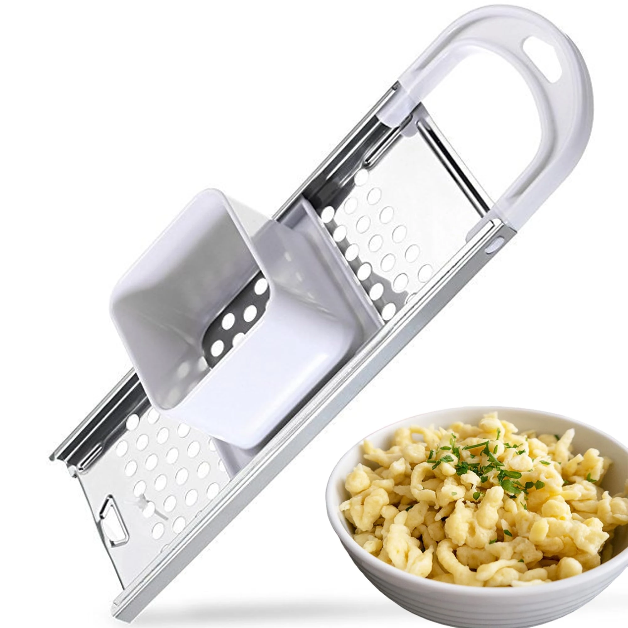 Stainless Steel Spaetzle Maker, Kitchen Pasta Cooking Tools, with Safety Pusher Dough Scraper Manual Pasta Cooking Tools, with Comfort Grip Handle, 32.5 x 11 x 6.5cm