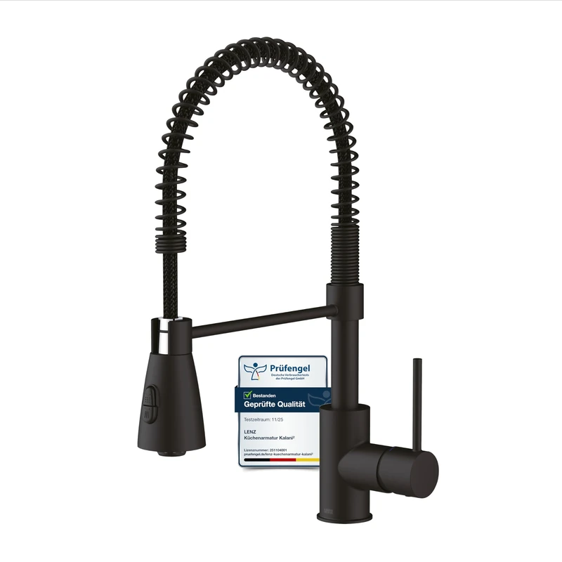 Lenz Kalani² 46070351 Kitchen Tap with Dish Rinser Matt Black - Image 1