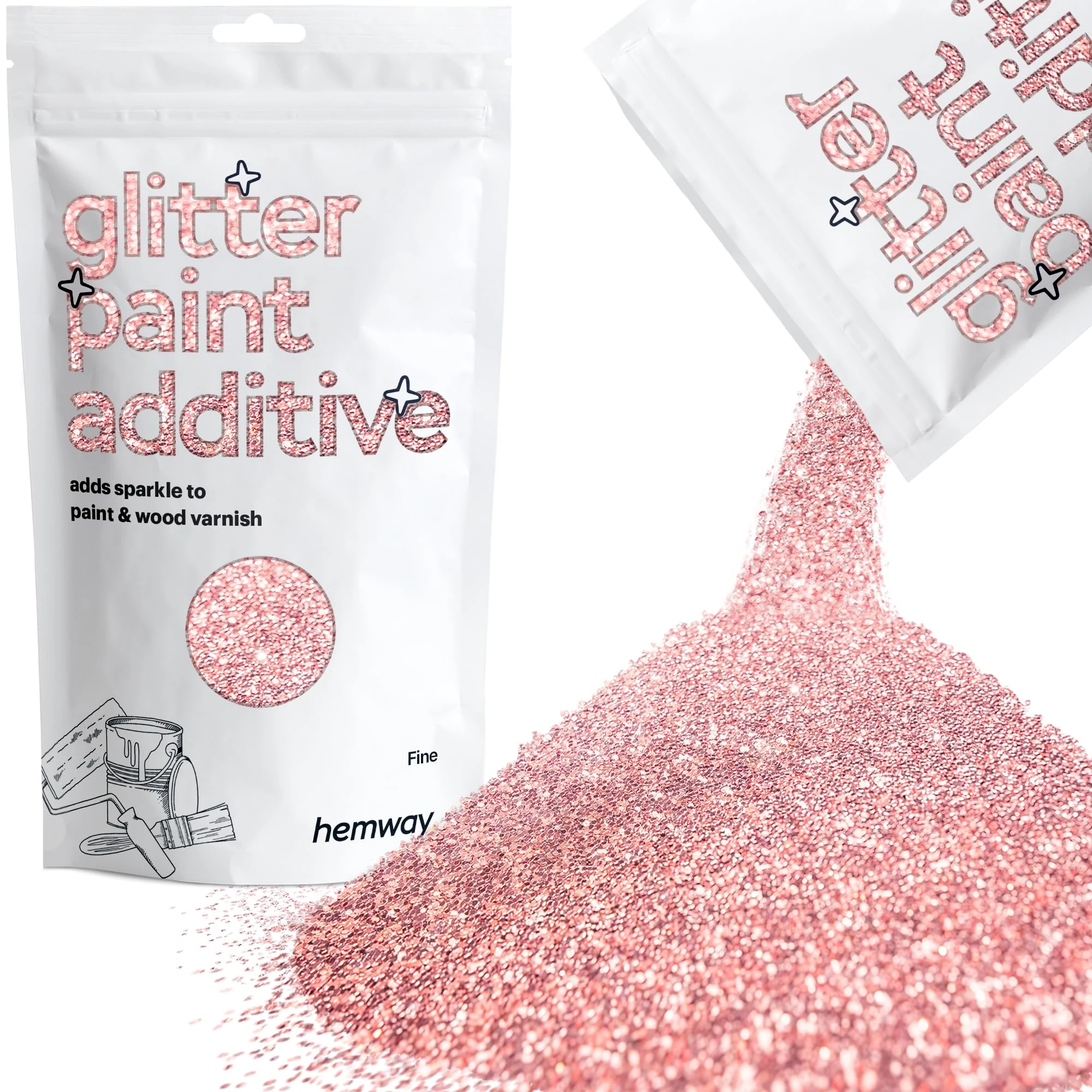 Light Rose Gold Glitter Paint Additive Fine 100g for Adding Sparkle to Paints & Varnish | Paint Walls Sparkly Add to Emulsion, Acrylic or Lacquer Indoor | Hemway