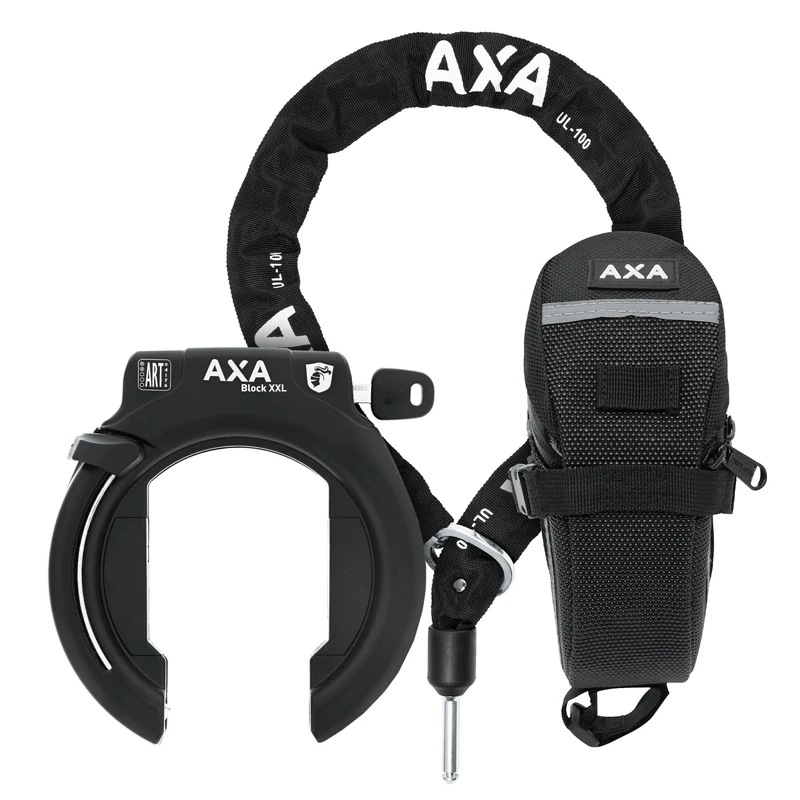 AXA Block XXL Frame Lock + ULC 100 Chain Set with Bag - Bicycle Lock with Plug-in Chain - Security Level 12 - Length 100 cm - Key Non-Removable Black