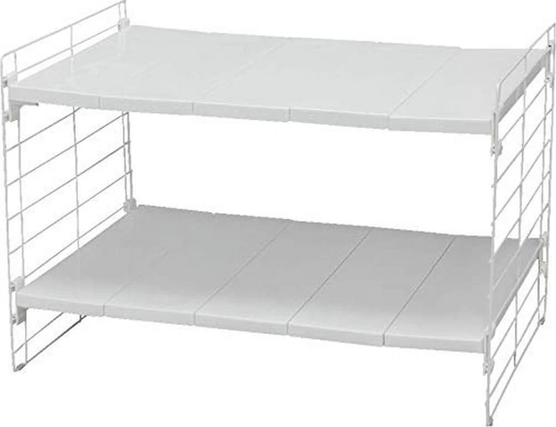 Iris Ohyama, Modular and extendable shelf, under sink, 2 tiers, extendable 42 - 70 cm, 5 removable blades, kitchen - Telescopic Rack 2-tier USD-2V - White