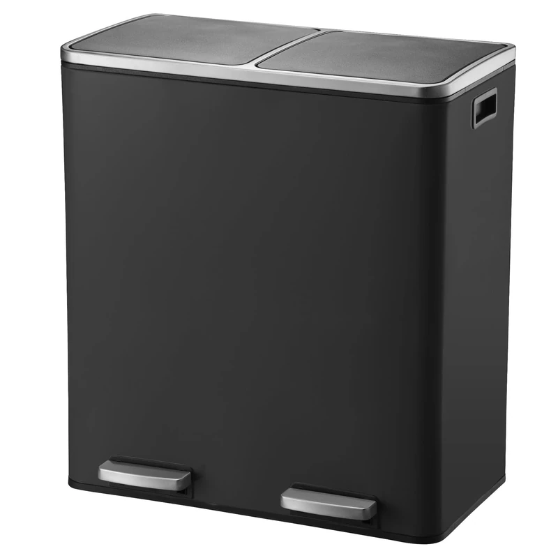 Major Kitchen Waste Bin with Pedal Separation Large Capacity 60 L (2 x 30 L) Stainless Steel Matt Black