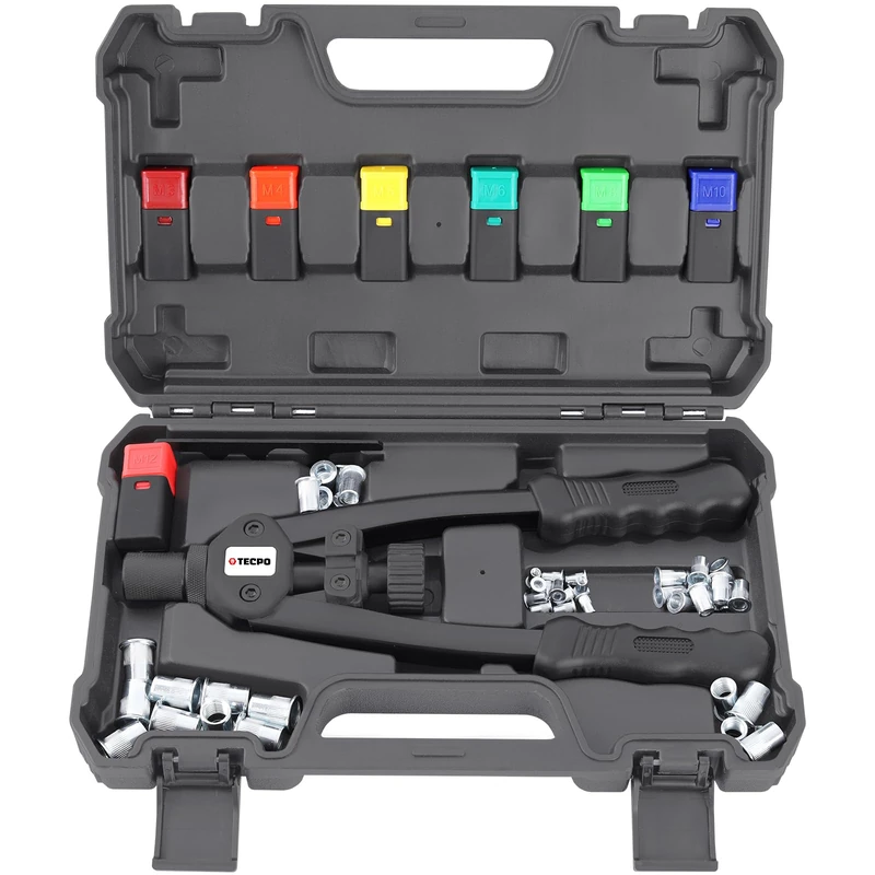 TECPO Professional Rivet Nut Pliers Set M3-M12 with Rivet Nuts and Rivets