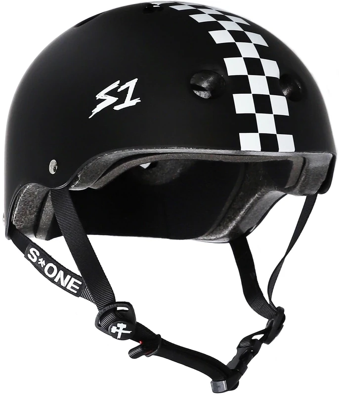 S1 Lifer Helmet for Skateboarding, BMX, and Roller Skating - EPS Fusion Foam, CPSC & ASTM Certified - Black Matte w/Checkers Small (53.3 cm)