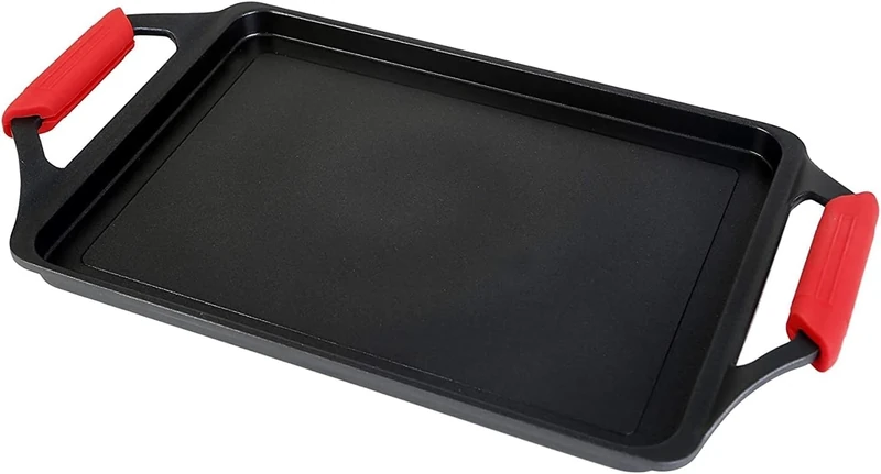WECOOK! Ecostone Induction Roasting Pan, 43 x 25 cm, Cast Aluminum, Non-Stick Xtra DUPON Ecological PFOA-Free, 5 mm Thick, Silicone Handles, Ceramic Hob, Gas, Oven, Black/White
