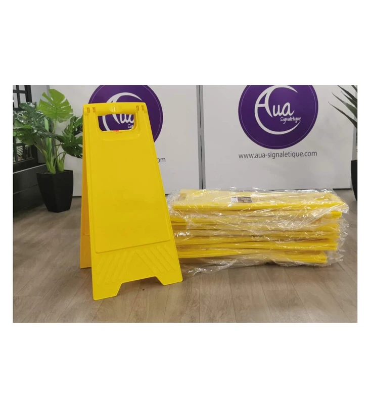 Aua Signaletique - 1 Carton de 10 Chevalets Signalisation Vierge sans Marquage - Poids 1 kg en Plastique Jaune - Image 1