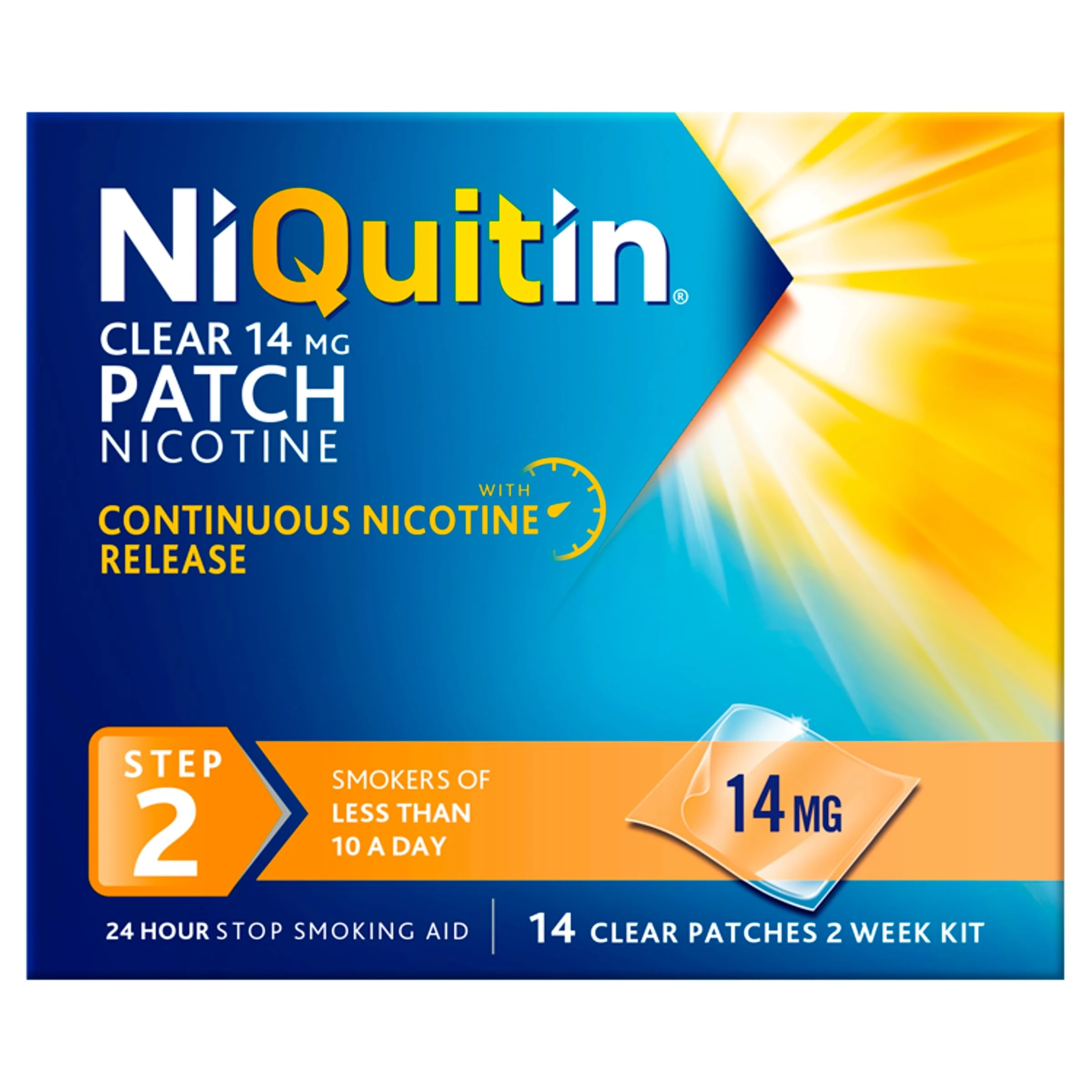 NiQuitin 14 mg Nicotine Patch - Step 2 - Stop Smoking Aid Therapy - 14 Clear Patches for 2 Weeks Treatment - 24h Craving Control - Invisible Nicotine Patches