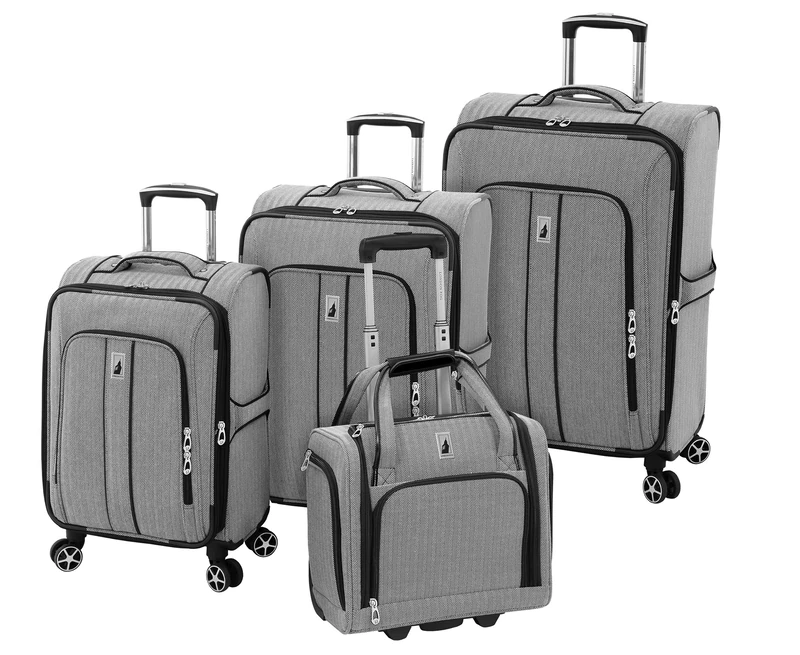 LONDON FOG Newcastle Softside Expandable Spinner Luggage, Black White Herringbone, 4 Piece Set, Newcastle Softside Expandable Spinner Luggage