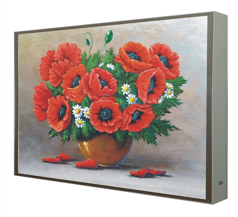 White Lacquered Wood Frame with LED Vase with Flowers