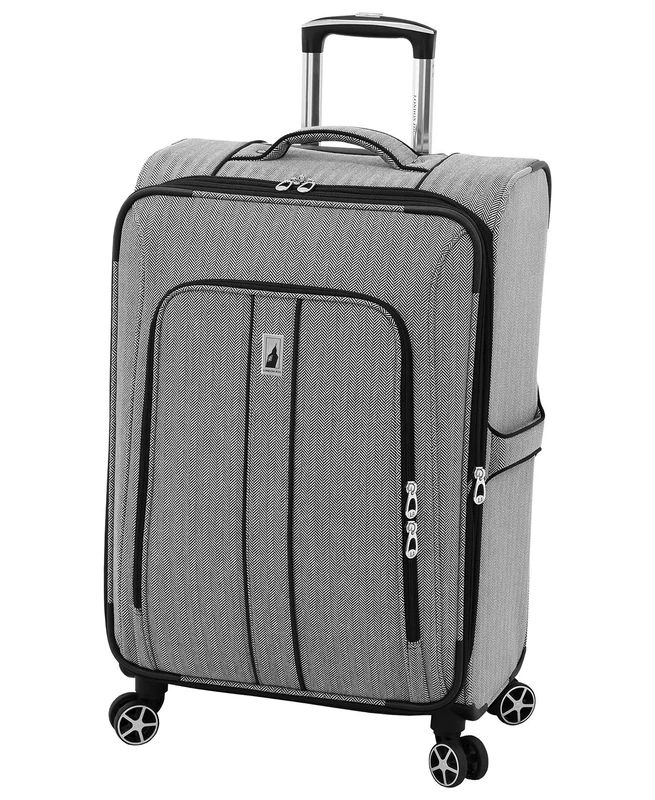 London Fog Newcastle Softside Expandable Spinner Luggage, Black White Herringbone, Checked-Medium 24-Inch