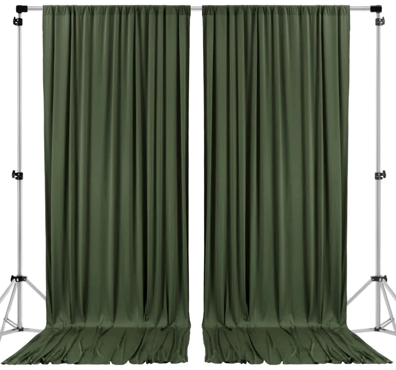 AK TRADING CO. 10 feet x 10 feet Olive Green Polyester Backdrop Drapes Curtains Panels with Rod Pockets - Wedding Ceremony Party Home Window Decorations