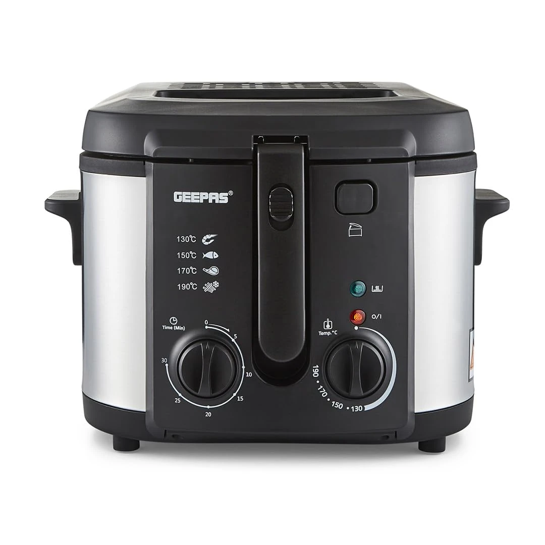 GEEPAS 3L Deep Fat Fryer | Adjustable Thermostat 130–190°C Viewing Window Indicator Light 30 Min Timer | Cool Touch Handle Removable Bowl | 2180W Family-Size Kitchen Oil Fryer | Cooks up to 1kg