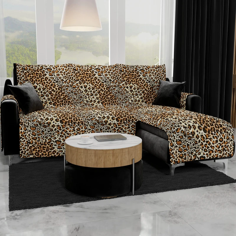 PETTI Artigiani Italiani - Corner Sofa Seat Covers, Sofa Cover with Peninsula Right and Left, Sofa Save with Peninsula, 2 Seater Sofa Cover Peninsula Right Animalier 04, 100% Made in Italy