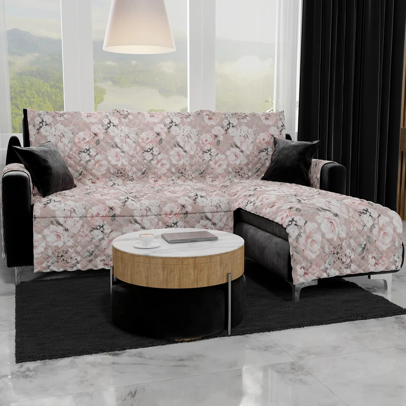 PETTI Artigiani Italiani - Corner sofa cover, sofa cover with peninsula right and left, sofa cover with peninsula, 2 seater sofa cover with peninsula floral 17 03, 100% Made in Italy