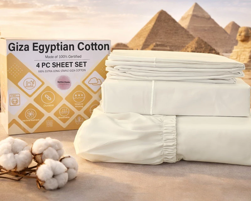 MyGiza Sheets 4 Pcs Twin XL Sheet Set, 100% Certified Giza Egyptian Cotton, Soft & Luxury Sheets fits 15 Inches Deep Mattress, Ivory