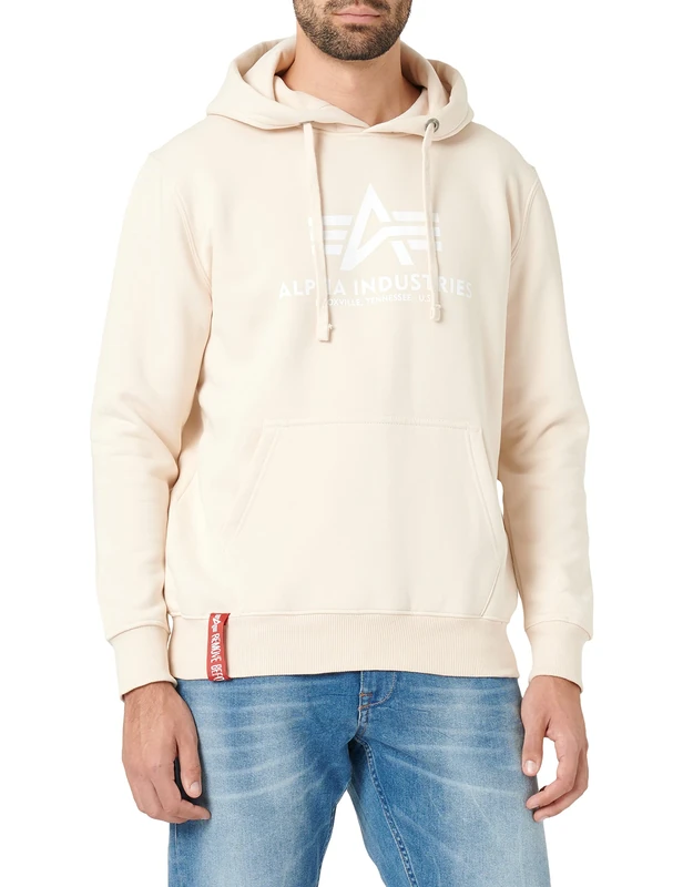 Alpha Industries Basic Hoody Hooded Sweat for Men Jet Stream White/White
