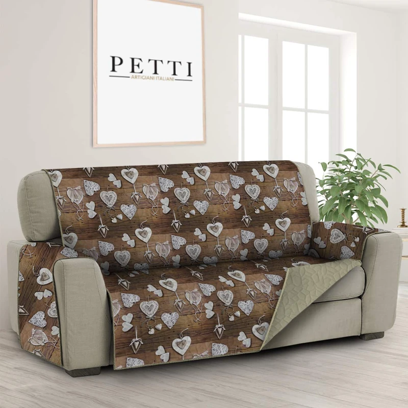 PETTI Artigiani Italiani - Stain Resistant Sofa Cover, 4 Seater Sofa Cover with Armrests, Reversible Sofa Cover, Quilted Sofa Cover, Powder Flowers, 100% Made in Italy