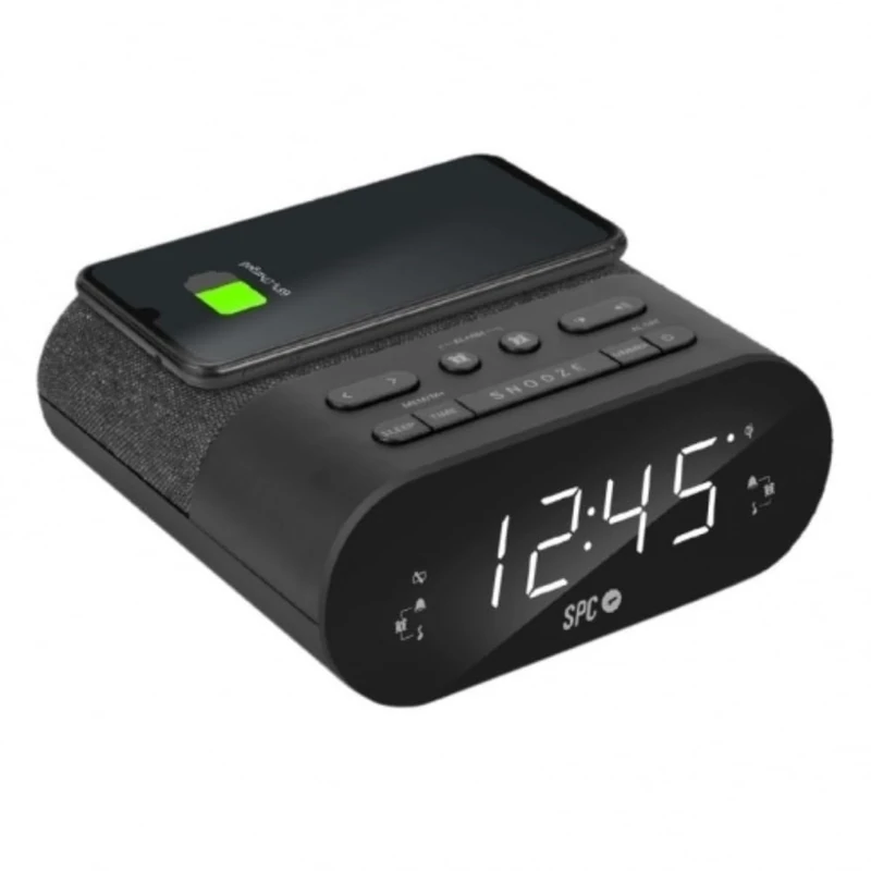 SPC Frodi QI Radio Alarm Clock with Wireless Charging - Black - Image 1
