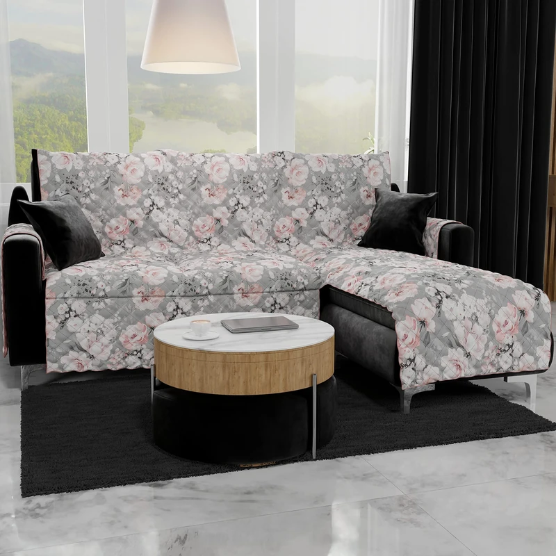 PETTI Artigiani Italiani - Corner sofa cover, sofa cover with peninsula right and left, sofa cover with peninsula, sofa cover 4 seater peninsula floral 17 02, 100% Made in Italy