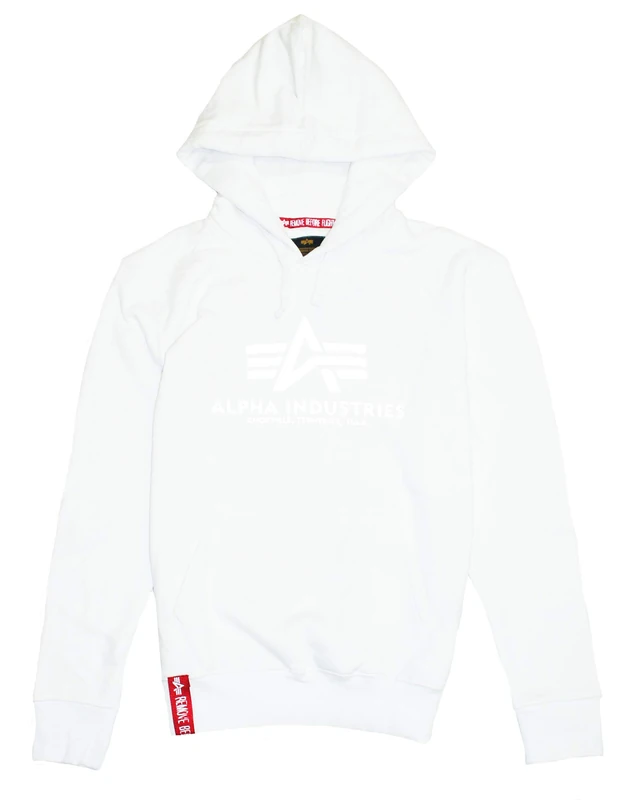 ALPHA INDUSTRIES Men's Basic Hoody Reflective Print Sports, White, M