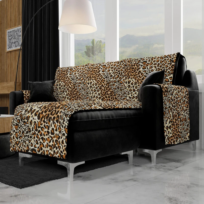 PETTI Artigiani Italiani - Corner sofa cover, sofa cover with peninsula right and left, sofa save with peninsula, 3 seater sofa cover peninsula right Animalier 04, 100% Made in Italy