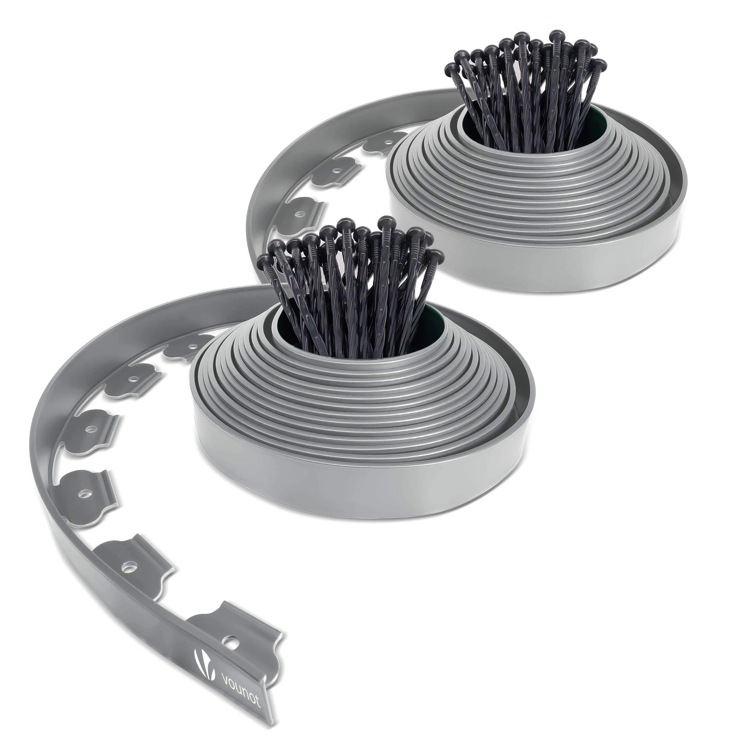 VOUNOT 20m Flexible Lawn Edging, Plastic Garden Edging Border with 60 Strong Securing Pegs, Height 5cm, Grey