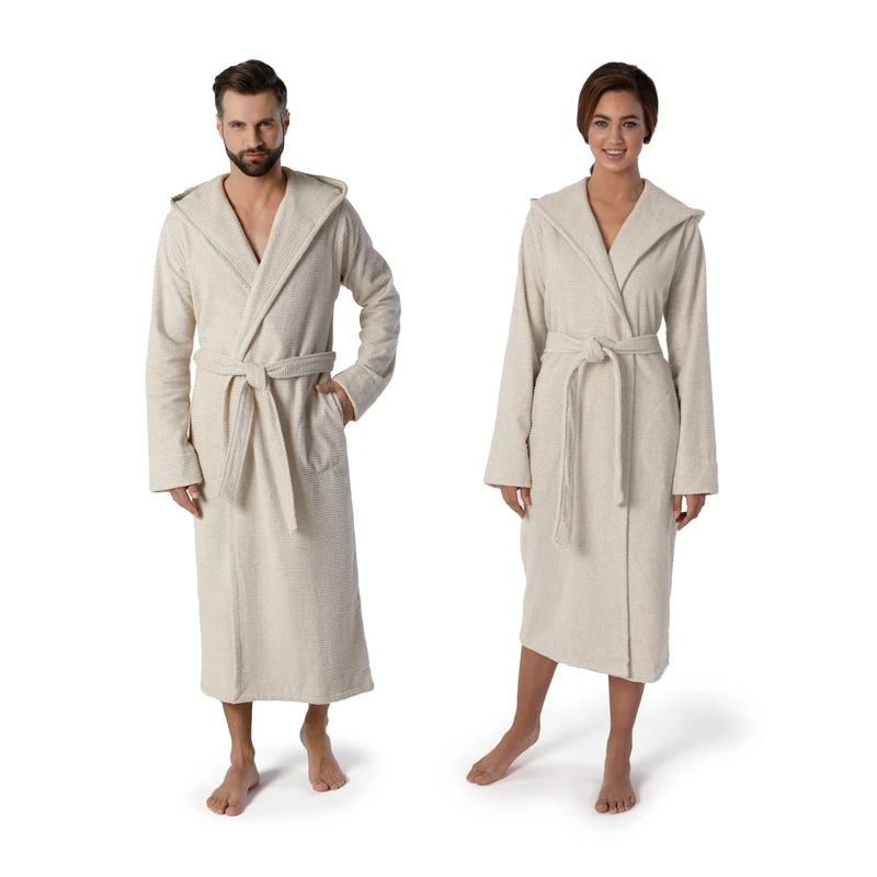 Möve Wellbeing Hooded Bathrobe, Bathrobe - Ribbed Structure, Size S, Nature