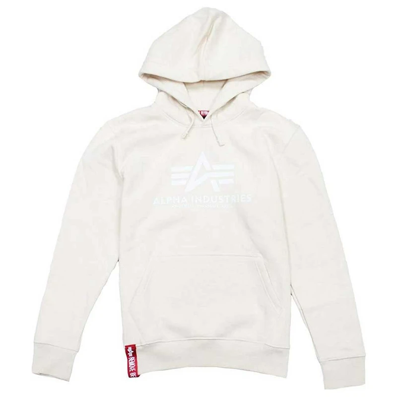 Alpha Industries Basic Hoody Hooded Sweat for Men Jet Stream White/White