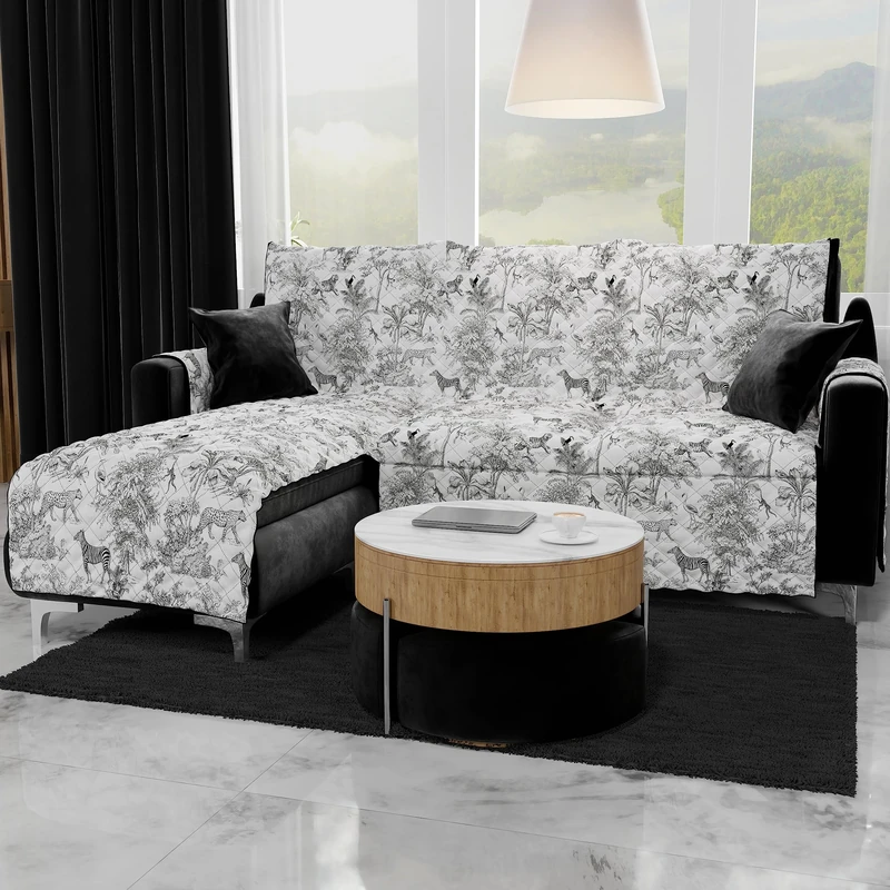 PETTI Artigiani Italiani - Corner Sofa Cover, Sofa Cover with Peninsula, 2 Seater Sofa Cover with Left Island, Sofa Cover with Chaise Longue, Jungle, 100% Made in Italy - Image 1