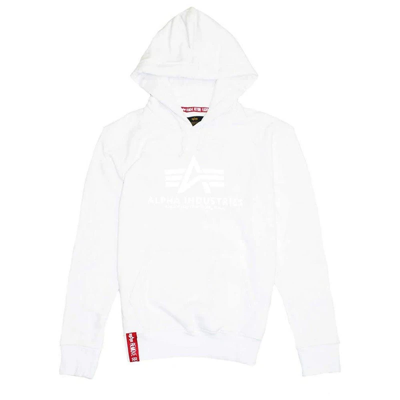 ALPHA INDUSTRIES Men's Basic Hoody Reflective Print Sports Hoodie, White, S