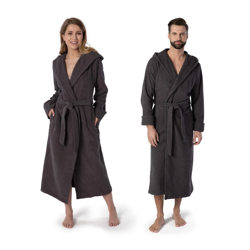 Möve Wellbeing Hooded Bathrobe, Bathrobe - Ribbed Structure, Size XXL, Graphite