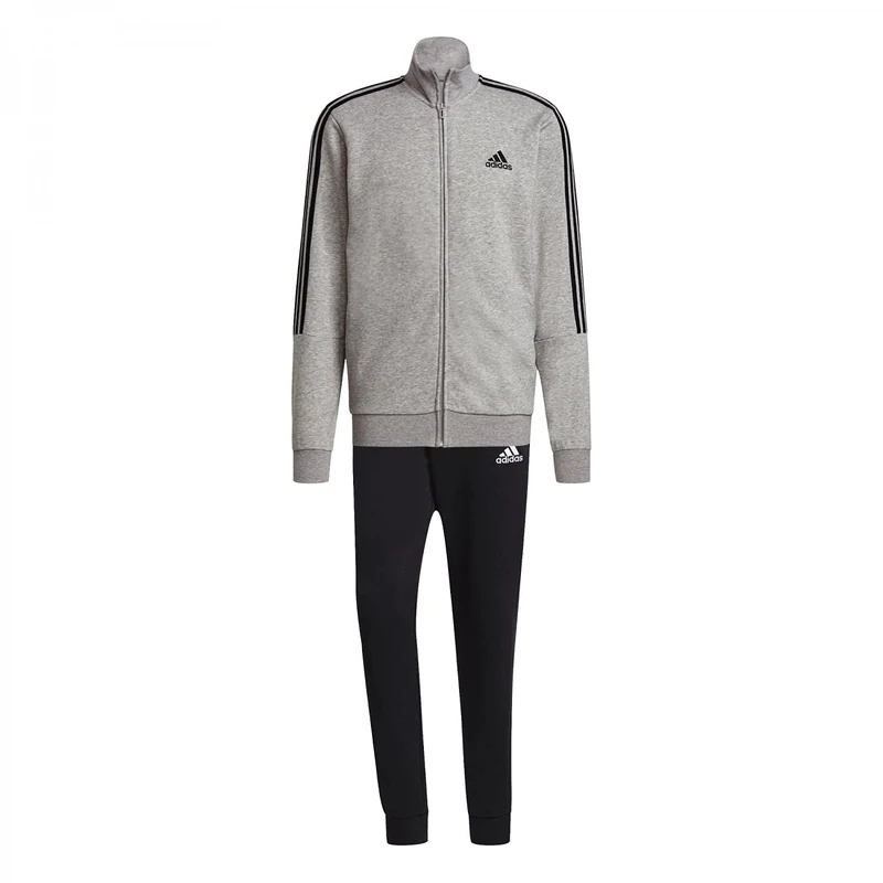 Adidas GK9975 M 3S FT TT TS Tracksuit mens top:medium grey heather/black bottom:black/white, Size 38-40 UK
