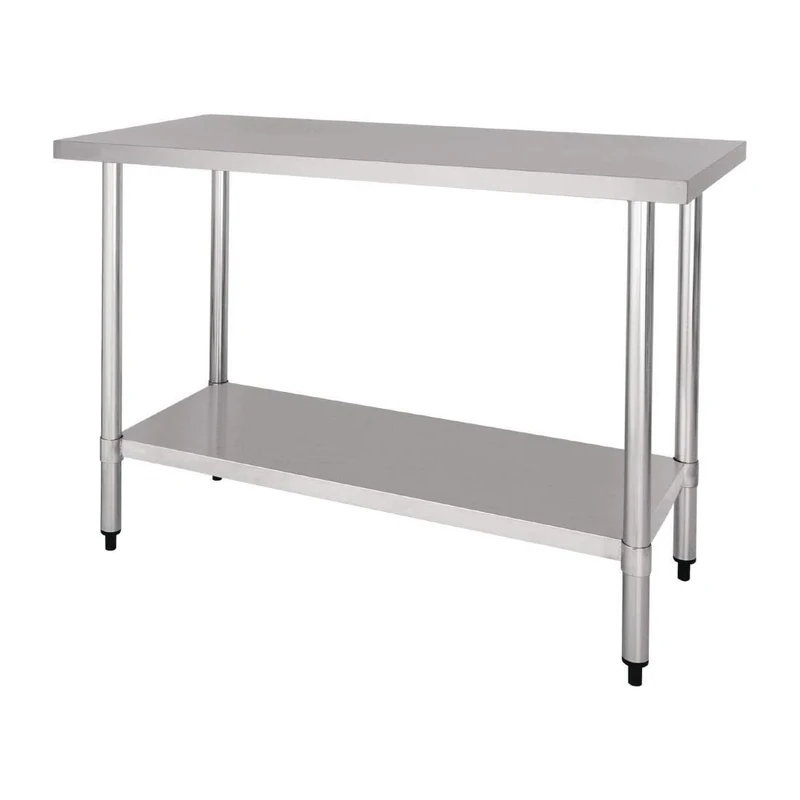 NISBETS Essentials Self Assembly Stainless Steel Table in Silver with Height Adjustable Undershelf - Easy Clean and Sturdy - H900 x W1200 x D600 mm