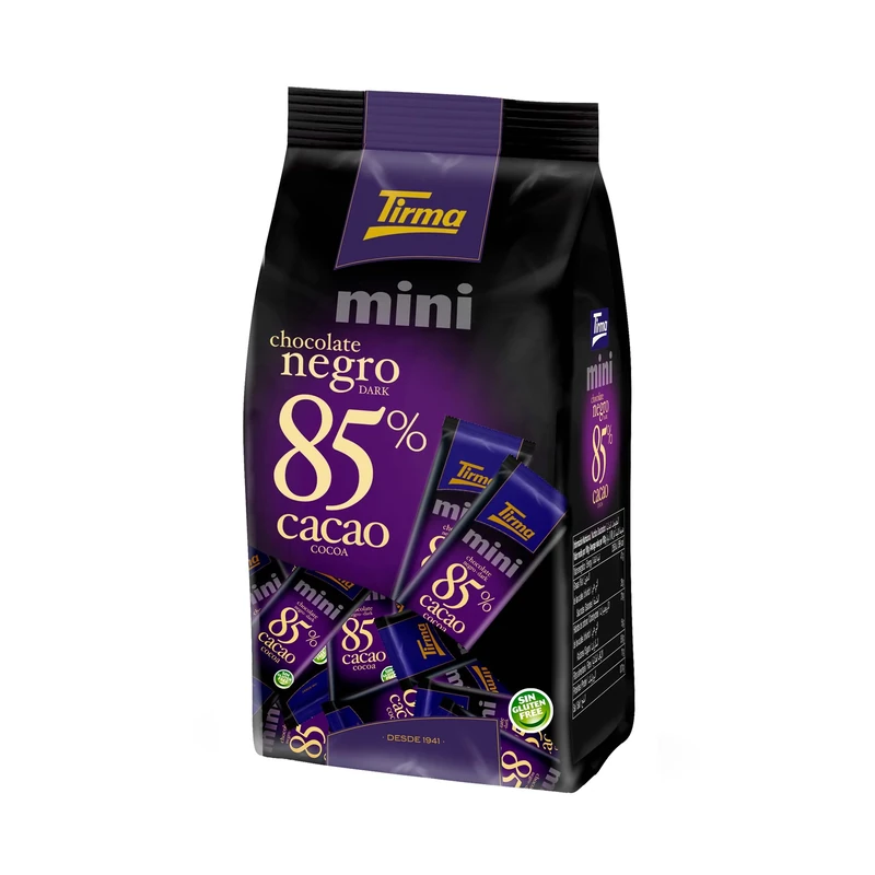 Tirma 85% Cocoa Dark Chocolate in Mini Format | Gluten Free Chocolate | Mini Dark Chocolate Bars | Dark Chocolate Candy Bars | Single Size Chocolate | 18 Units, 180 g Total