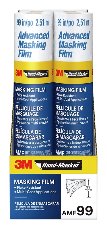 3M Hand Masker Advanced Masking Film, 8 Rolls, 99 in x 90 ft, Static Cling Keeps Film in Place, Prevents Liquids From Bleeding Through, Flake Resistant, For Indoors & Outdoors Use (AMF99-8C)