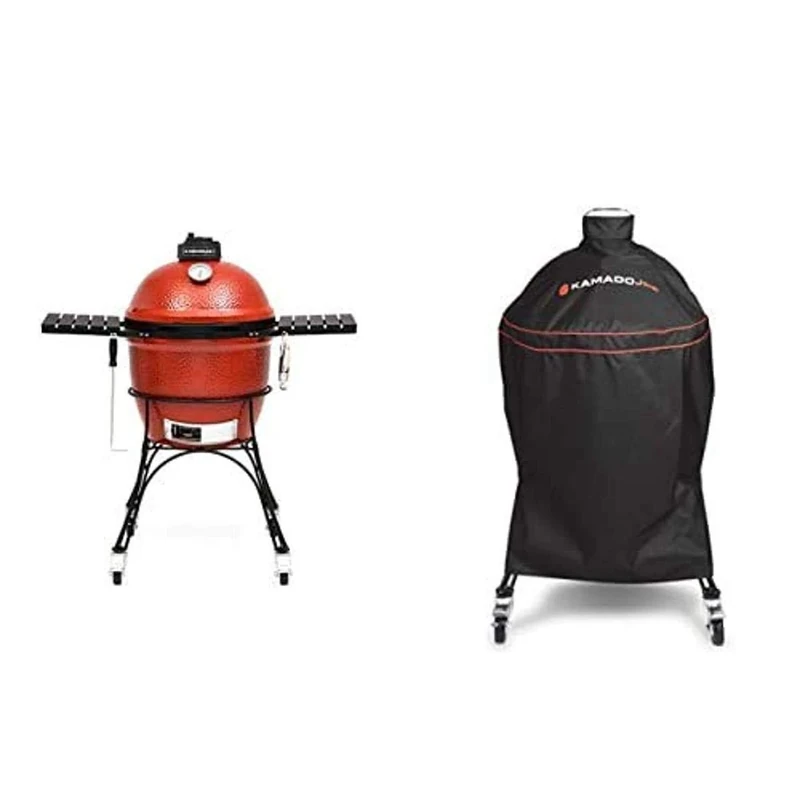 Kamado Joe KJ23RH Classic I Charcoal Grill, Blaze Red & Classic Joe 18 inch, Charcoal Grill Cover in Black, Compatible with the Classic I, II and III