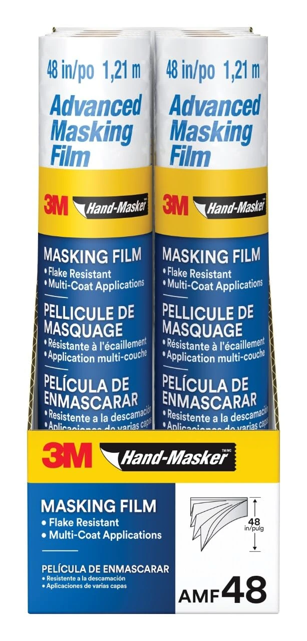 3M Hand Masker Advanced Masking Film, 8 Rolls, 48 in x 180 ft, Static Cling Keeps Film in Place, Prevents Liquids From Bleeding Through, Flake Resistant, For Indoors & Outdoors Use (AMF48-8C)