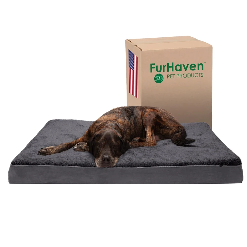 FurHaven Cooling Gel Dog Bed for Large Dogs w/Removable Washable Cover, For Dogs Up to 125 lbs - Terry & Suede Mattress - Gray, Jumbo Plus/XXL