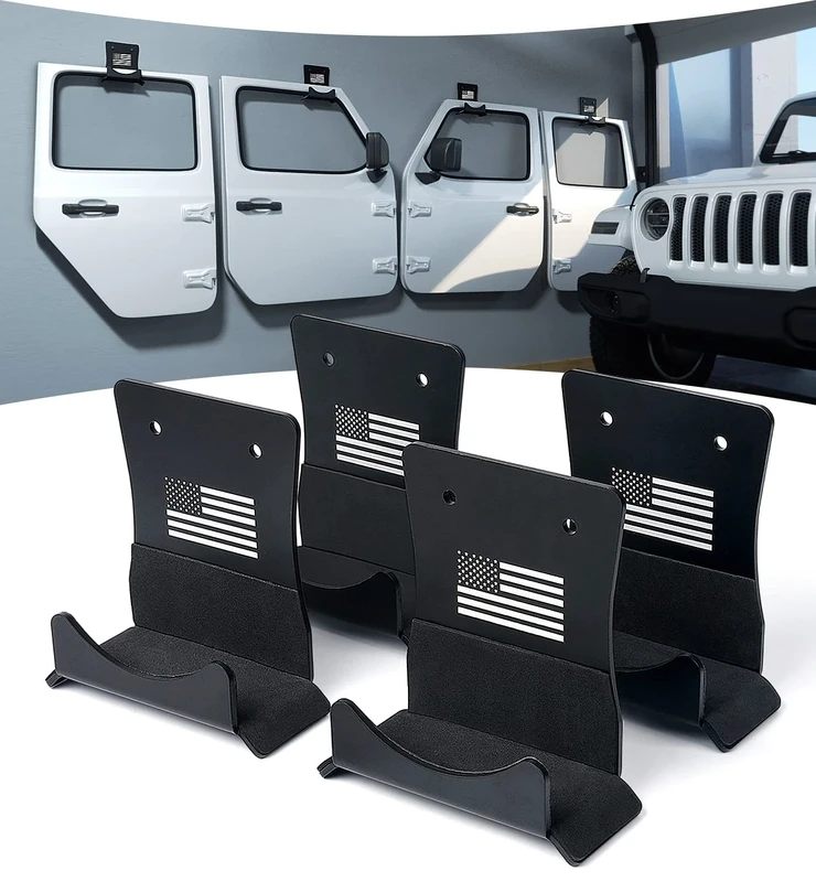 Lupar America Flag Storage Door Hangers, Aluminum Wall-Mounted Removable Door Storage Rack Holder with Rubber Lining Compatible with 1956-2023 Jeep Wrangler - 4PACK