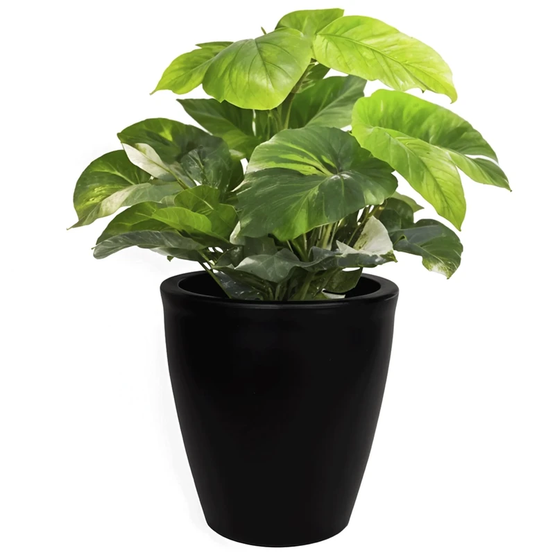 Elly Décor 17 inch Planter for Garden with Drainage, Large Round, Lightweight & Extremely Durable, Deck Indoor/Outdoor Plastic Pot, 17"x15"x9", Black