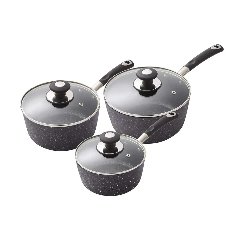 Tower T900111 Precision 3 Piece Non-Stick Forged Aluminium Pan Set with Black Diamond Coating, Soft Grip Handles, Black