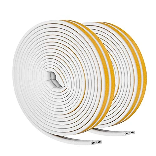 Weather Strip Foam Tape, 2 Rolls (Total 20M) D Type Self Adhesive Rubber Seal, Door Window Draught excluder Tape, Door Insulation Strip, Water-Proofing, Anti-Collision, Noise Muffling (White)