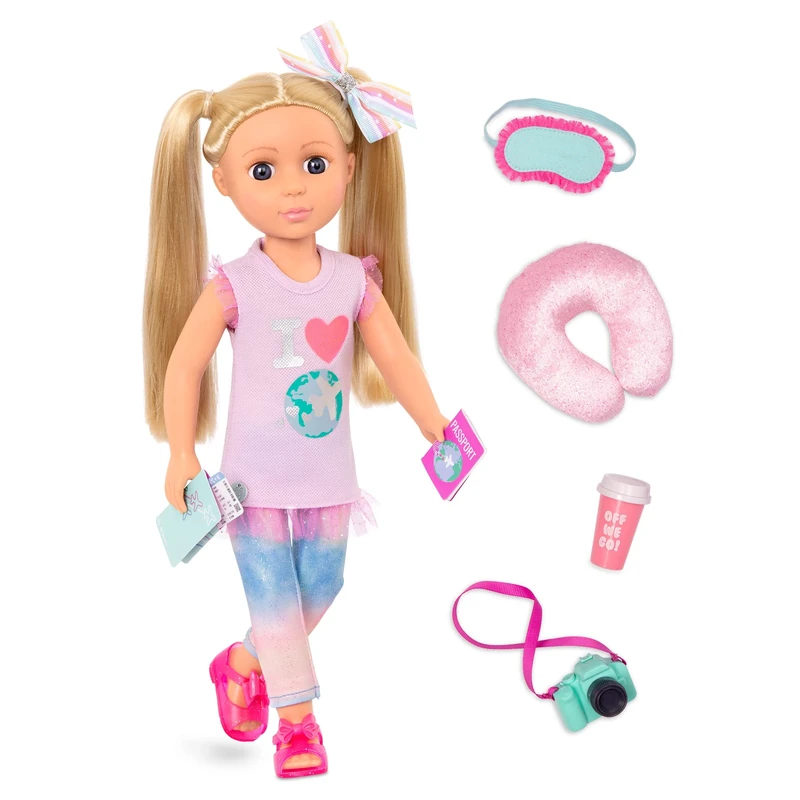 Glitter Girls – 14-Inch Fashion Doll with Travel Accessories & Camera – Blonde Hair & Unique Purple Eyes – Dolls for Girls 3+ Years – Percy