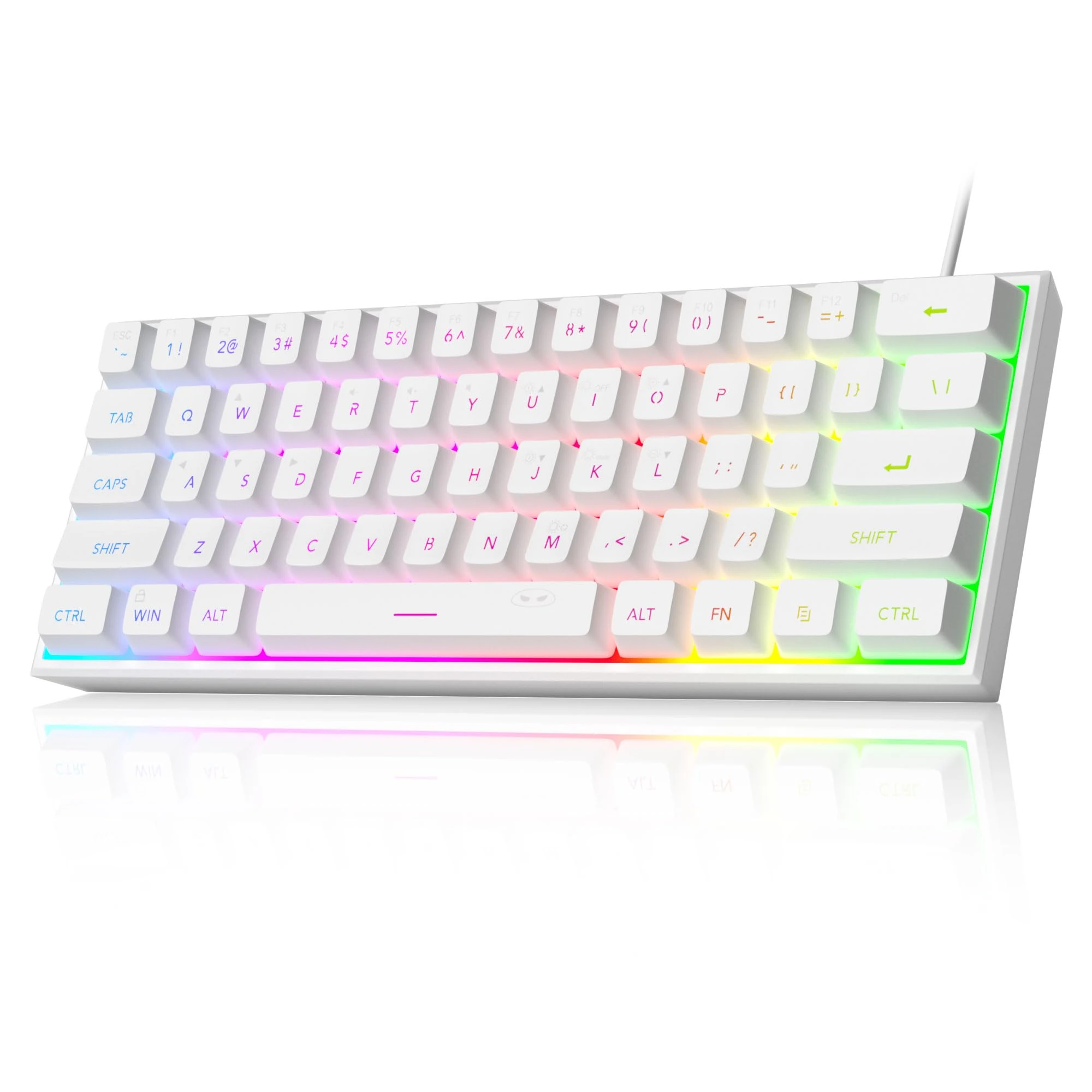MageGee Mini-Gaming-Tastatur, 60 % RGB-Hintergrundbeleuchtung, 61 Tasten, ultrakompakte Tastatur, TS91, ergonomisch, wasserdicht, mechanisches Gefühl, PS4, Xbox One Gamer (weiß)