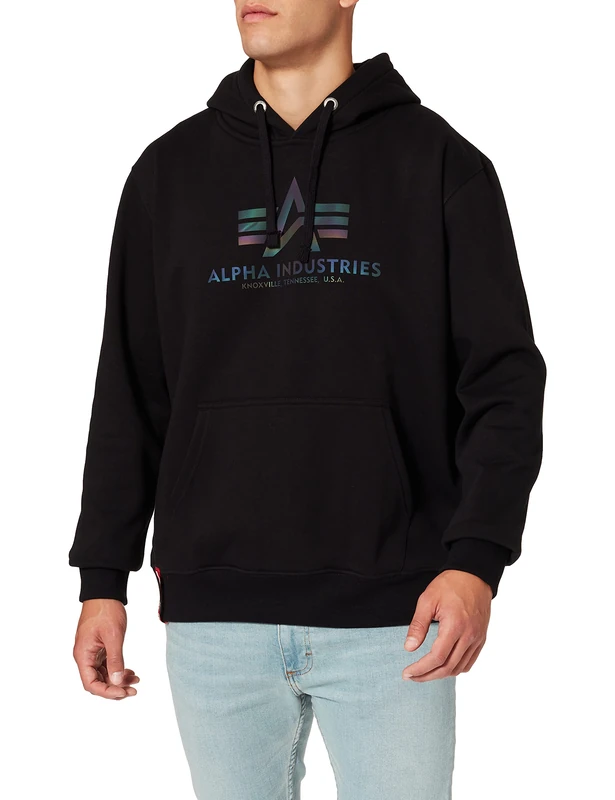 Alpha Industries Basic Hoody Rainbow Ref. Print Hooded Sweat for Men Black