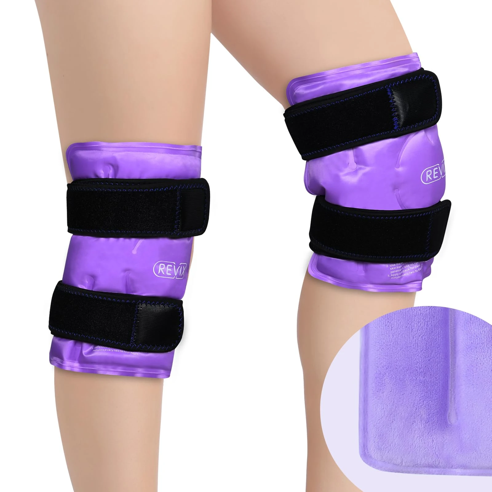 REVIX Knee Ice Pack for Injuries - Reusable Gel Ice Wrap for Arthritis, Meniscus and Chronic Knee Pain Relief, Soft Plush Cover and Hands-Free Application, Set of Two